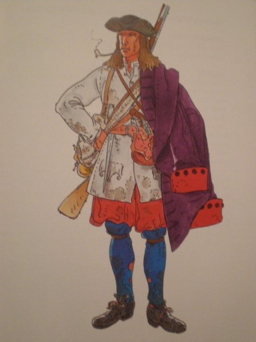 Maulet valencià de la companyia de Josep Marco "El Penjadet" (Dibuix de Riart al llibre 'Els exèrcits de Catalunya 1713-1714')